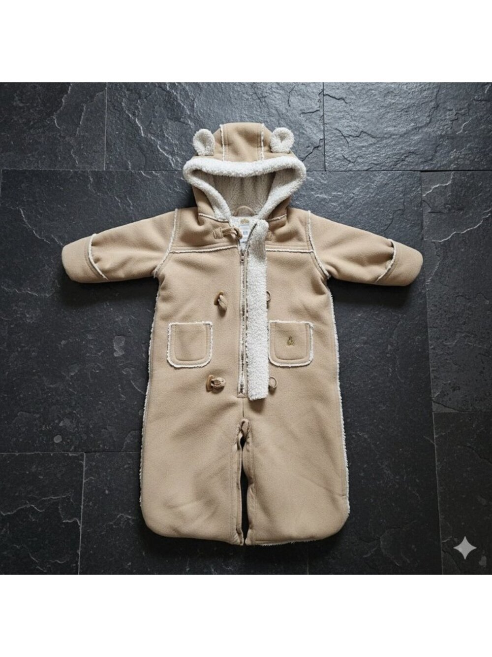 Baby Gap Bear Hood Snowsuit Bunting 3-6 Months Tan Fleece Lined